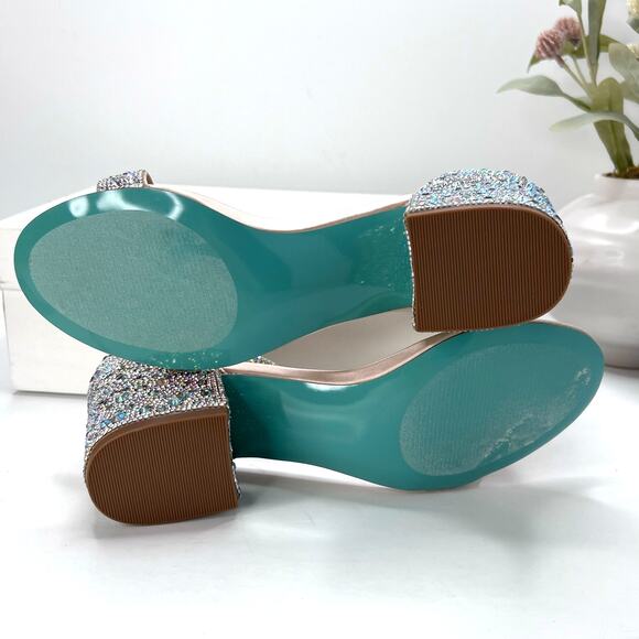 Betsey Johnson SB-Mari Block Heel Sandal Rhinestone Champagne Women 7.5W TriedOn - Picture 9 of 11